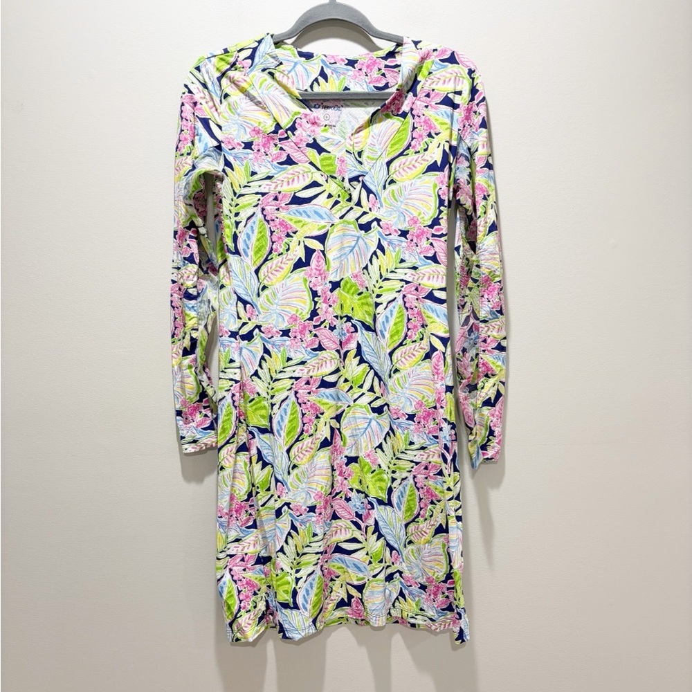 IBKUL Tropical Floral Leaf Print Dress Colorful IceFil Cooling UPF 50+ Size S